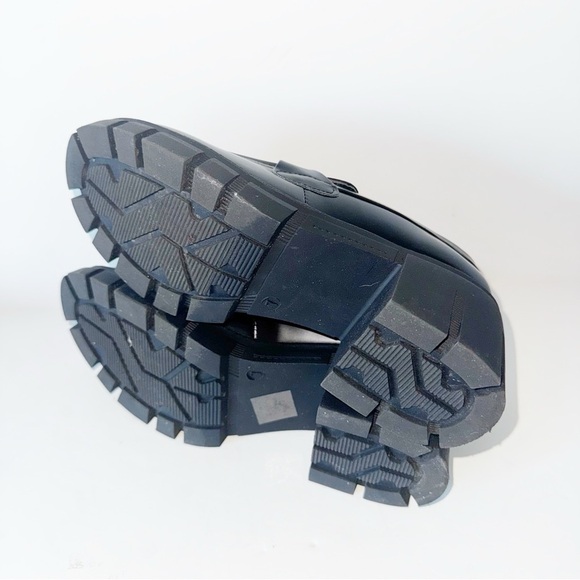 TINSTREE Platform Black Loafers Chain Sz 7 Chunky Heel Slip On Round Toe Shoes - Picture 10 of 14